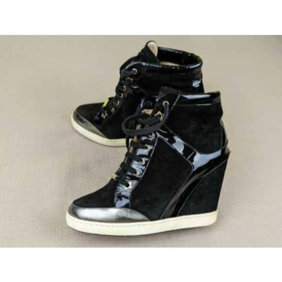 Jimmy Choo Shoes - Jimmy Choo Panama Women's EU 38.5 US 8-8.5 Black Suede/Patent Wedge Sneaker